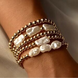 Adjustable Elegant Gold and Pearl Bracelet stack of 5 new